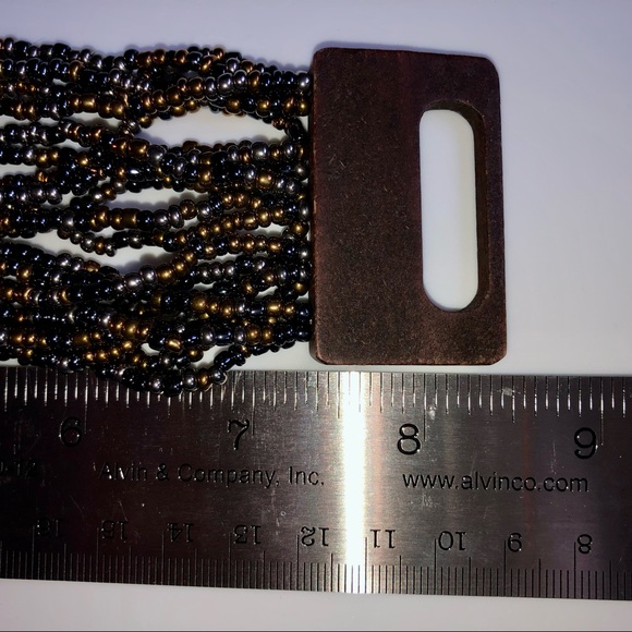 Gorgeous multi-strand, black & copper beaded bracelet w/ wooden closure, NWOT - Picture 13 of 14